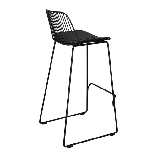Hoker Dill High czarny z oparciem, metalowy, tapicerowany, do kuchni i wyspy, 75 cm Intesi