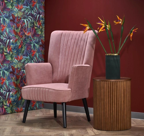 Fotel uszak Darli welur różowy nowoczesny do salonu z podłokietnikami Intesi glamour