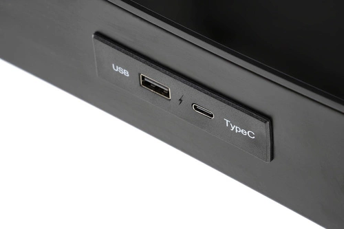 Biurko nowoczesne z regulacją wysokości Alembe Intesi czarne szklane do pracy z portem USB