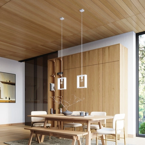 Lampa wisząca ARIES biała skandynawska do salonu i jadalni z regulacją wysokości