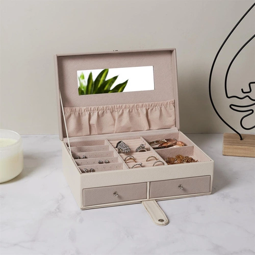 Organizer na biżuterię Lady Intesi kremowy z lusterkiem i szufladkami welurowy