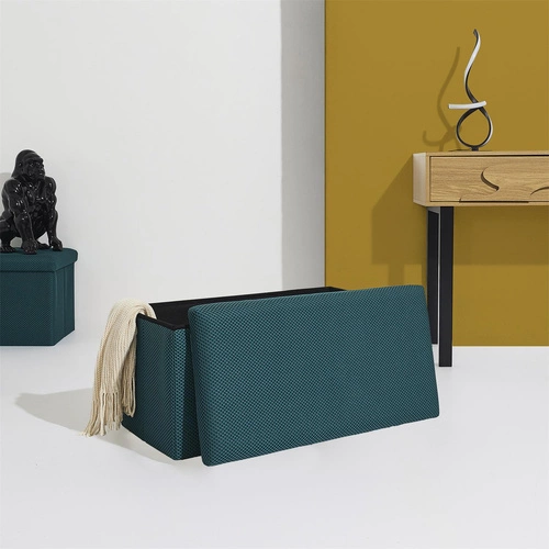 Pufa ze schowkiem Velse Atom turkusowa prostokątna nowoczesna do przedpokoju i pokoju dziecięcego