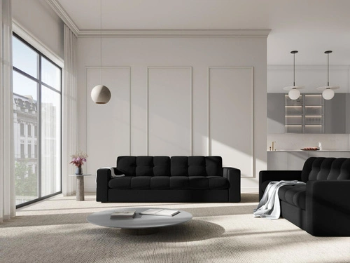 Pufa welurowa Justin czarna pikowana do salonu glamour nowoczesna 60x60 cm BESO LUX