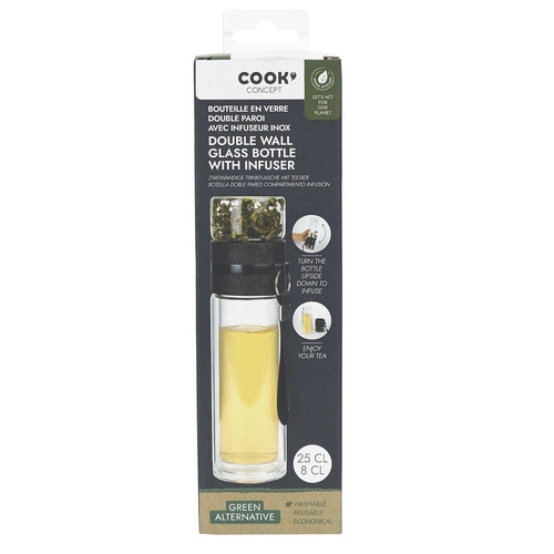 Intesi nowoczesna butelka z zaparzaczem do herbaty i ziół transparentna 24 cm