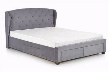 Łóżko tapicerowane Saba 160x200 z szufladami popielate do sypialni glamour