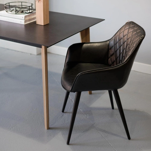 Krzesło tapicerowane Rox czarne ekoskóra z podłokietnikami do jadalni i kuchni Intesi