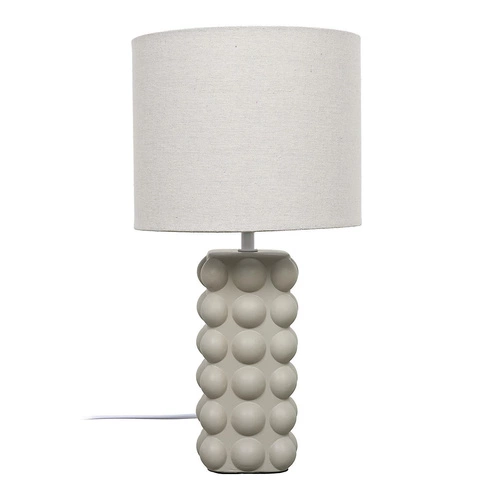 Lampka nocna do sypialni Ramil ceramiczna beżowa nowoczesna z abażurem Intesi 40 cm