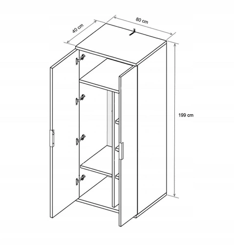 Szafa Tissa 80 cm nowoczesna biała z dębem połysk z półkami do sypialni 40 cm