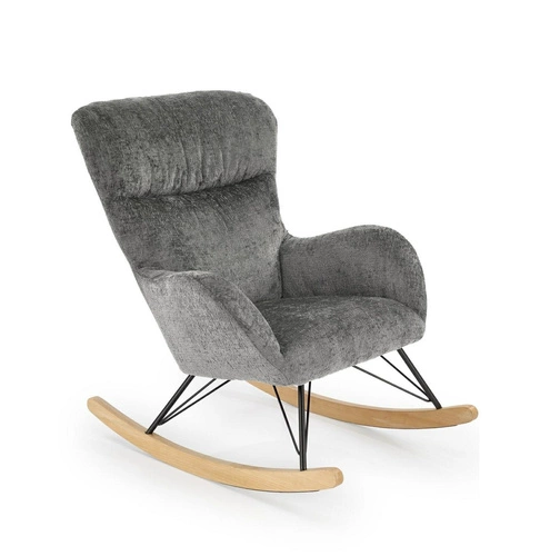 Fotel bujany Opera szary do salonu nowoczesny skandynawski tapicerowany z podłokietnikami