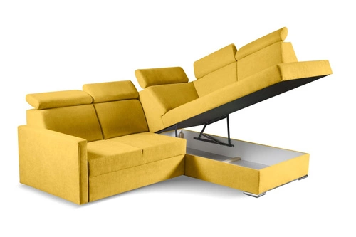 Narożnik z funkcją spania Mils XL prawostronny nowoczesny do salonu musztardowy Intesi