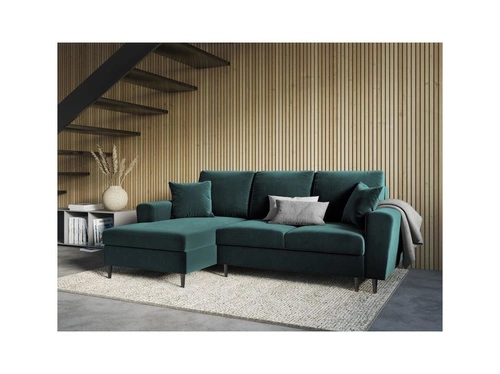 Narożnik z funkcją spania Moghan Petrol Velvet Lewostronna kolor nóg czarny