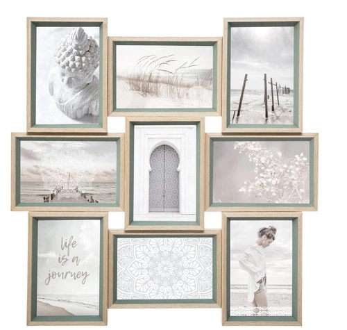Ramka na 9 zdjęć 10x15 Molly zielona naturalna wisząca na ścianę Atmosphera skandynawska