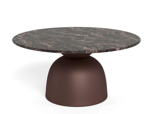 Stolik kawowy Ferrol okrągły marmurowy brązowy 80 cm do salonu