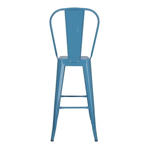 Hoker Paris Back 75 cm niebieski metalowy z oparciem do kuchni i wyspy loftowy D2.DESIGN