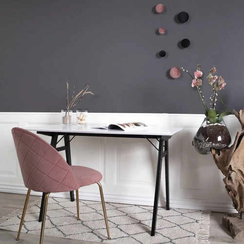 Krzesło Geneve tapicerowane welur różowe złote nogi do jadalni i salonu nowoczesne glamour