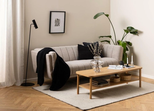 Sofa Tampa 3 osobowa beżowa bouclé nowoczesna do salonu na wysokich nogach Actona