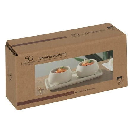 Zestaw do serwowania przystawek Nora z białej ceramiki na prostokątnej tacy 5five simply smart