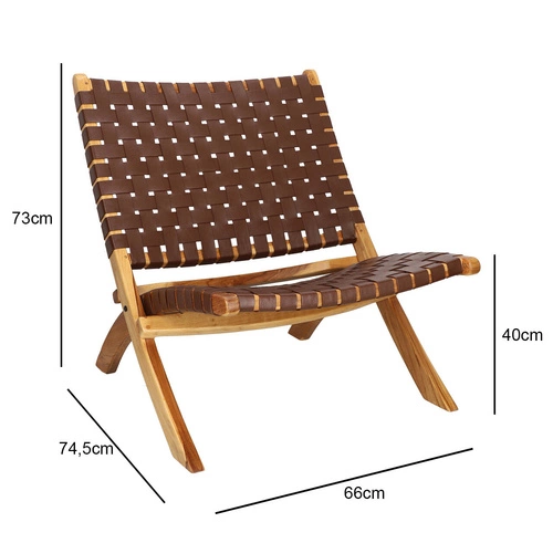 Fotel Perugia skóra naturalna brązowa drewniany pleciony boho do salonu i gabinetu Intesi