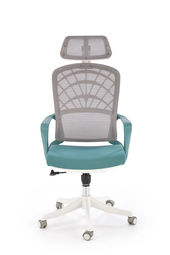 Fotel biurowy ergonomiczny Belm turkusowy z zagłówkiem i podłokietnikami do biurka Intesi