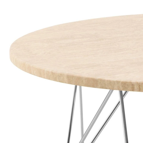 Stolik kawowy Prunus okrągły 80 cm trawertyn glamour chrom nowoczesny do salonu