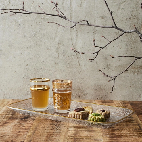 Taca dekoracyjna okrągła Mirage Intesi 34 cm transparentna ze złotym brzegiem do serwowania