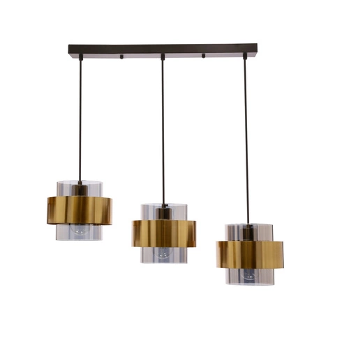 Lampa wisząca Spiega czarny+mosiężny  3x60W E27 klosz dymiony