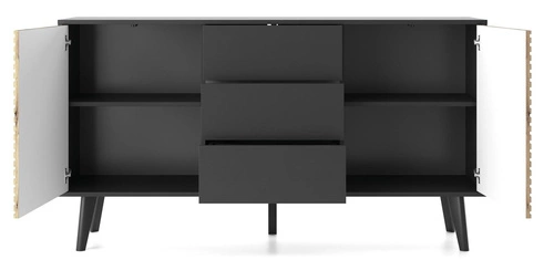 Komoda z szufladami Tanga 154 cm czarna dąb artisan nowoczesna frezowana do salonu Intesi