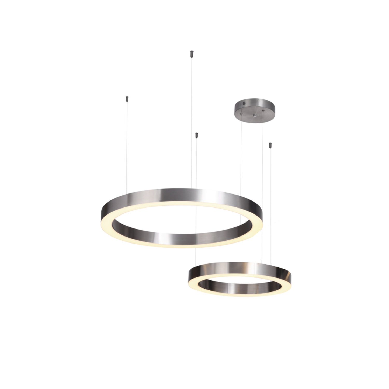 Nowoczesna lampa wisząca LED CIRCLE 60+80 srebrna do salonu z pilotem Step into Design