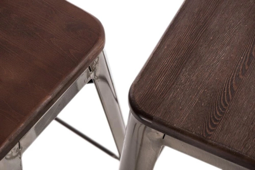 Hoker Paris Wood 65 cm nowoczesny metalowy z drewnianym siedziskiem orzech do kuchni D2.DESIGN