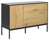 Komoda Seaford 120 cm czarna dąb naturalny z szufladami nowoczesna do salonu Actona