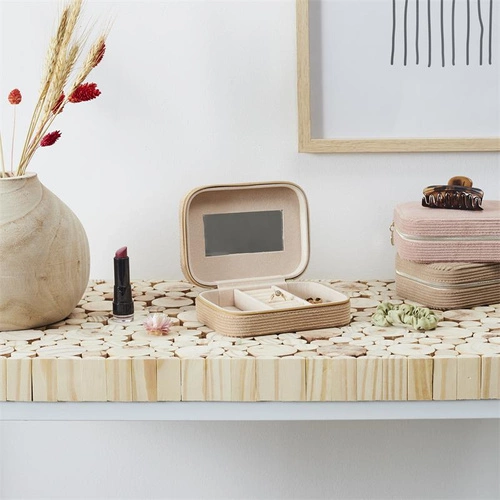 Organizer na biżuterię z lusterkiem Velour Intesi beżowy sztruksowy do pierścionków