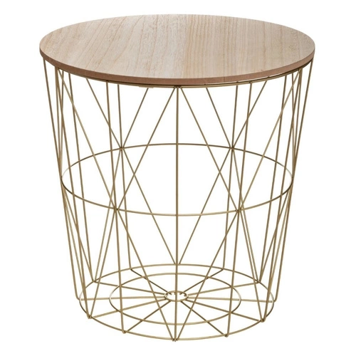 Stolik kawowy okrągły Kumi 41 cm do salonu skandynawski naturalny złoty Atmosphera