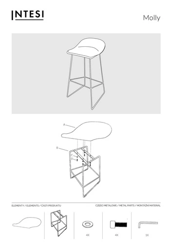 Hoker Molly czarny nowoczesny z oparciem do kuchni i wyspy 66 cm Intesi