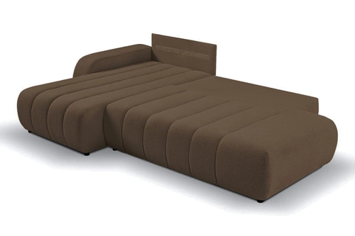 Narożnik z funkcją spania Hobro lewy brązowy nowoczesny do salonu z pojemnikiem