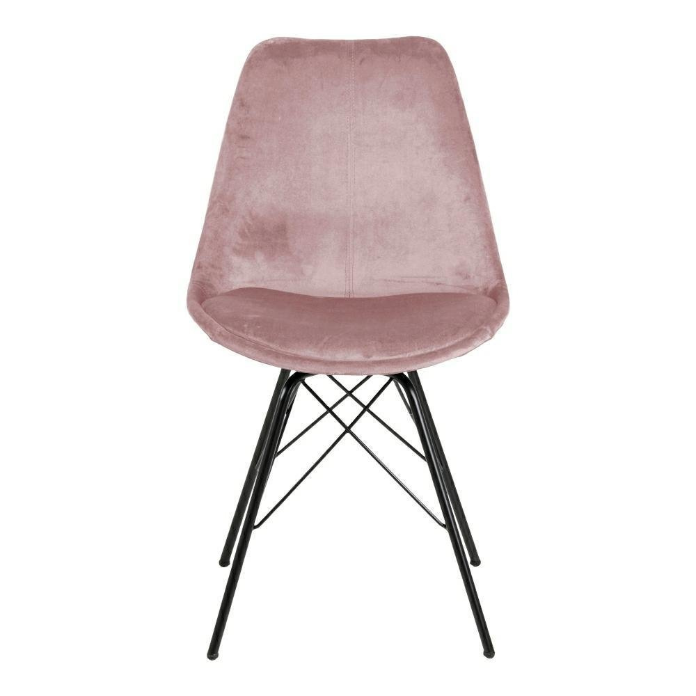 Krzesło tapicerowane Eris VIC różowe do jadalni i salonu glamour na czarnych metalowych nogach