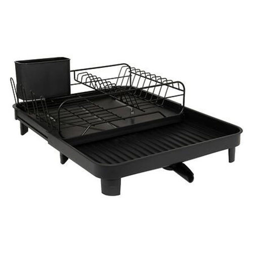 Ociekacz do naczyń 5five simply smart Black Edition czarny metalowy na blat z odpływem rozkładany