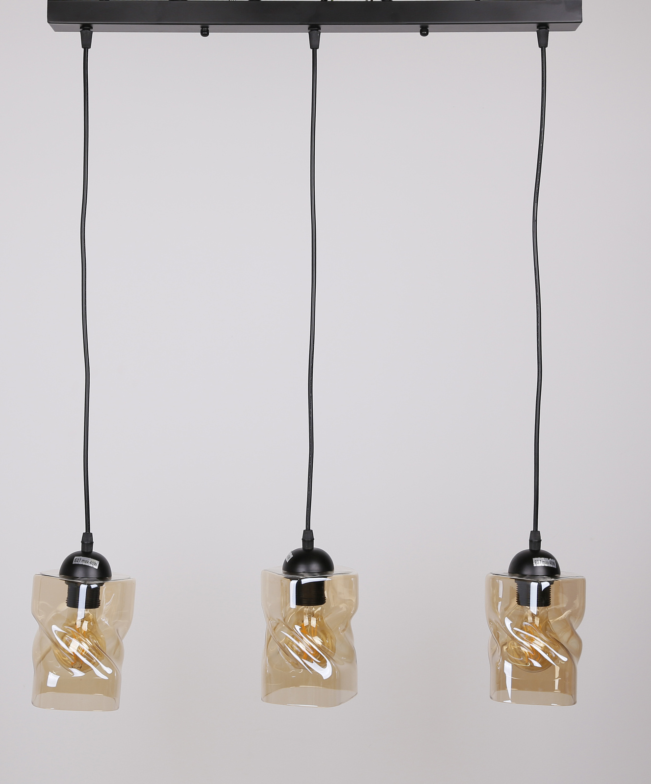 Lampa wisząca Felis czarna potrójna szklana nad stół do salonu i jadalni regulowana