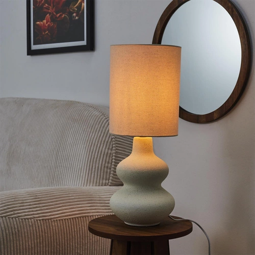 Lampka nocna ceramiczna Lamil kremowa z abażurem do sypialni nowoczesna Intesi 50 cm