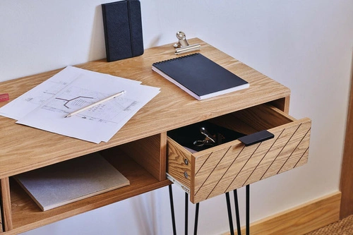 Konsola Naomi industrialna z szufladami i półką do przedpokoju lub sypialni, front jodełka