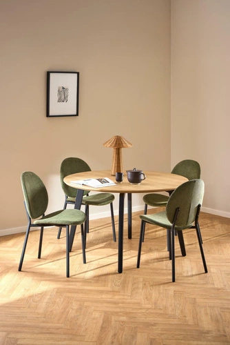 Krzesło Cliff zielone do jadalni nowoczesne tapicerowane na czarnych nogach