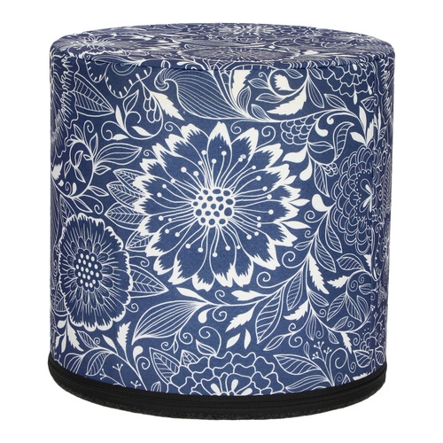 Pufa okrągła Calc Intesi nowoczesna niebiesko-biała do salonu lub sypialni tapicerowana