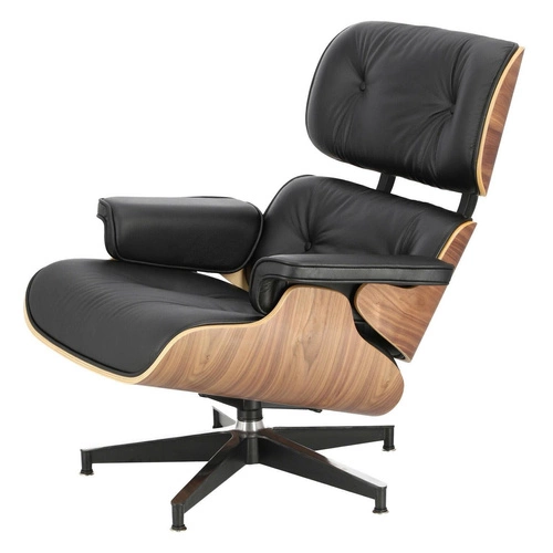 Fotel wypoczynkowy do salonu Vip Lounge Chair skórzany czarny z podnóżkiem nowoczesny