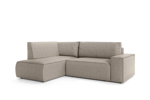 Narożnik z funkcją spania Molde L lewy sztruksowy beżowy do salonu z pojemnikiem