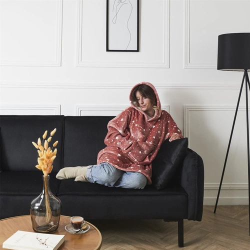 Astro różowa bluzo koc z kapturem ciepły polarowy na kanapę do salonu Intesi