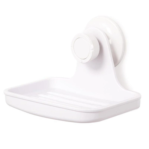 Mydelniczka biała FLEX Umbra z przyssawką, ścienna do łazienki z odpływem