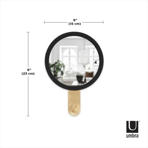 Umbra HUB okrągły wieszak ścienny z lustrem glamour do przedpokoju czarny drewniany
