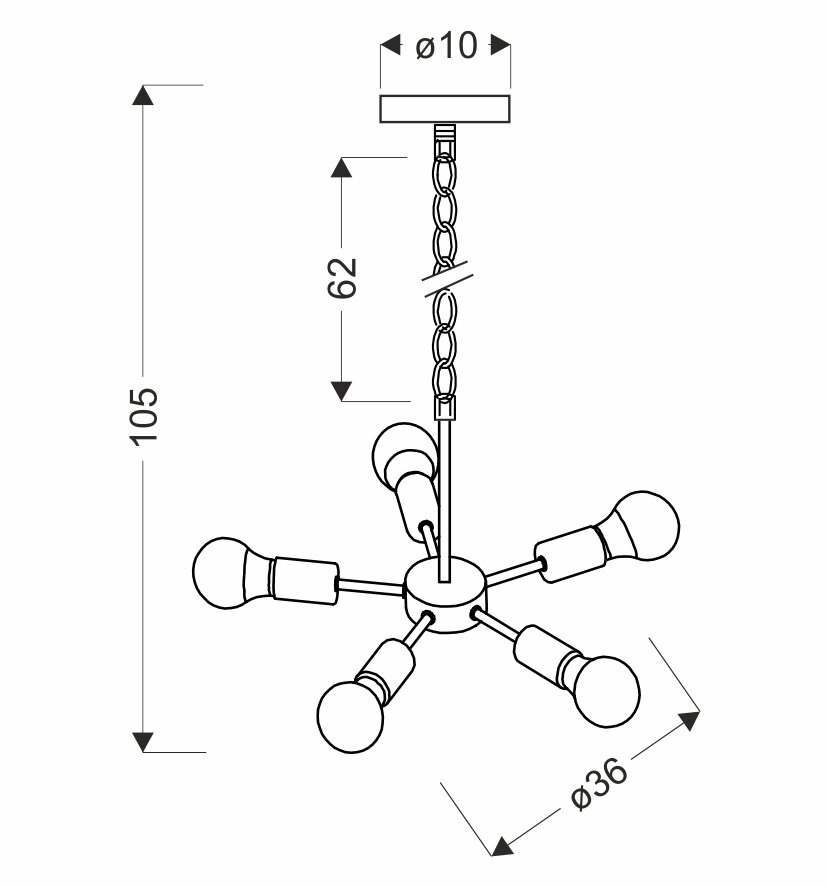 Lampa wisząca Sparta czarny 5x60W E27