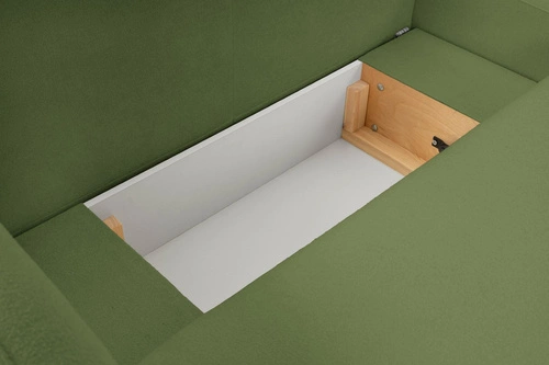 Narożnik z funkcją spania Salby prawy zielony nowoczesny do salonu z pojemnikiem