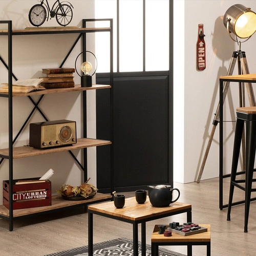 Zestaw 3 kwadratowych stolików kawowych Edena drewniano-metalowych loft do salonu Atmosphera