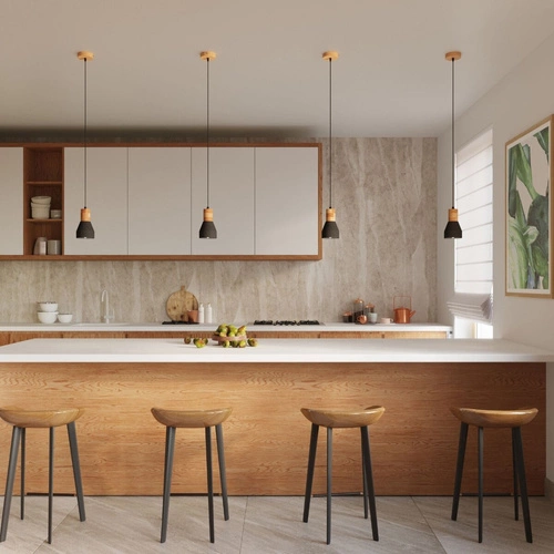 Lampa wisząca QUBIC czarna betonowo-drewniana do salonu, kuchni i nad wyspę 120 cm